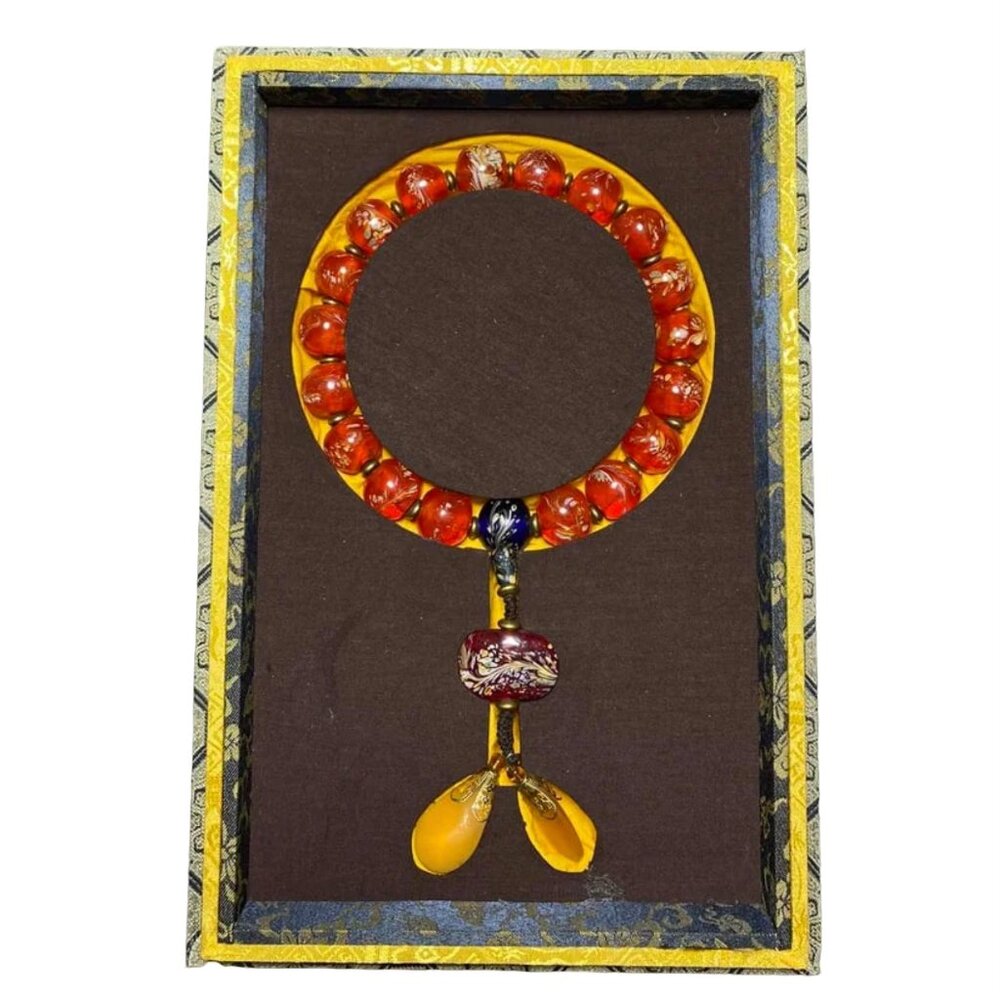 Chinese Peking Glass Beads Prayer Bracelet w Box